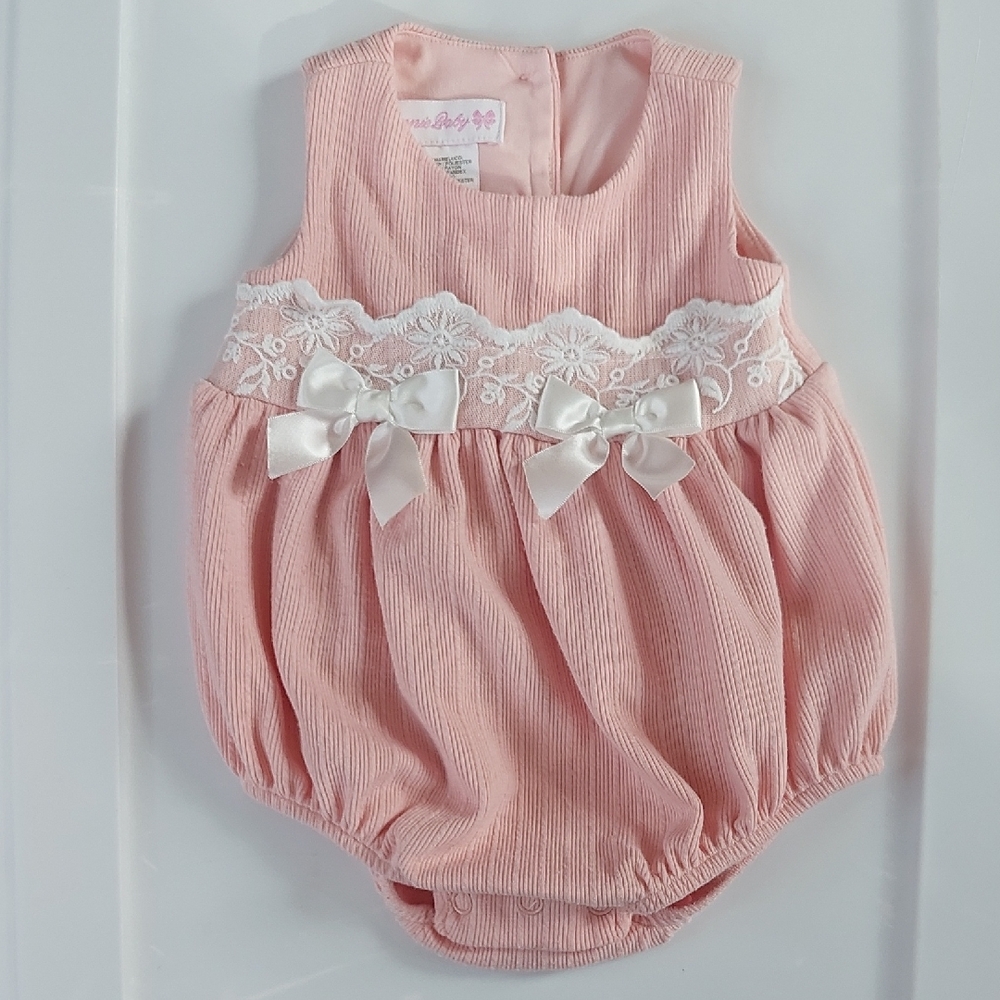 Bonnie Baby Pink Lace Bubble Romper - 3-6M